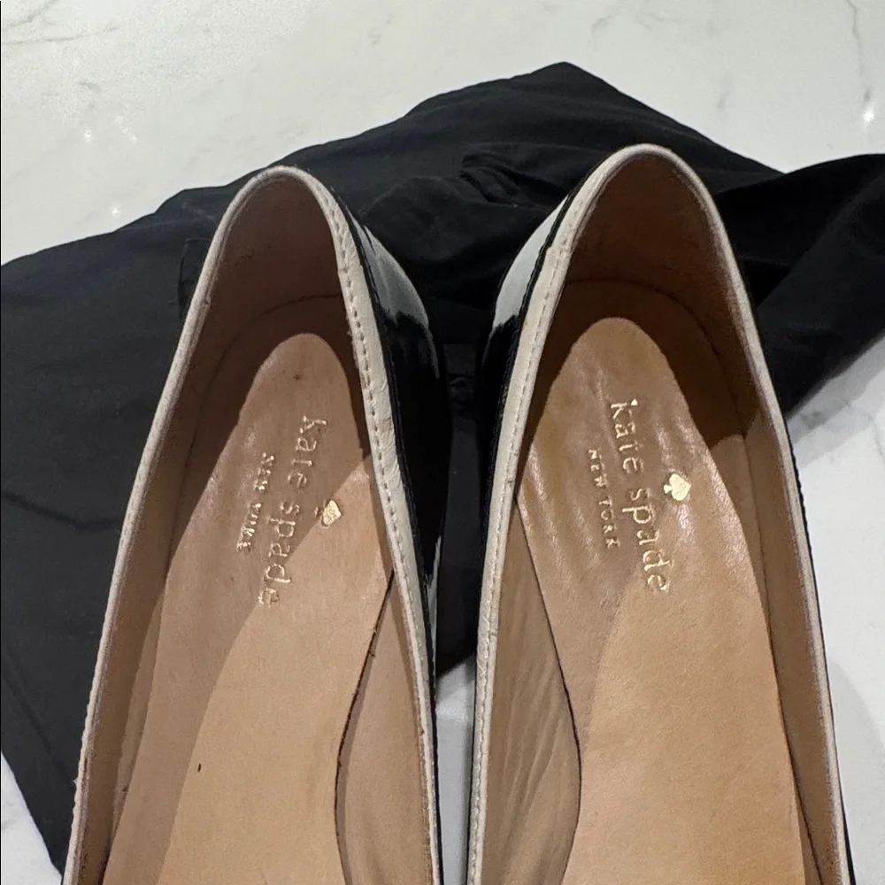 kate spade Black Patent Pointed Toe Bow Flats with Gold Accent - Picture 4 of 12